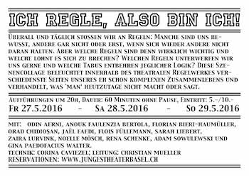 2016 - Flyer - Kurs junges theater basel - Ich regle, also bin ich - Chr Mueller 1981